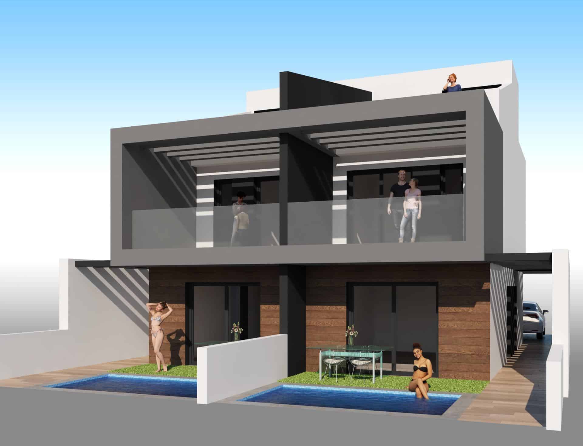 Modern Semi-Detached Villas with Private Pool Near the Sea in Santiago de la Ribera